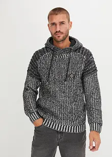 Grobstrick-Pullover mit Kapuze und Bikerdetails, bonprix