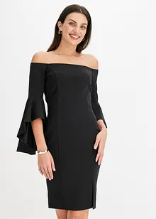 Robe à encolure Bardot et manches volantées, bonprix