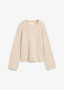 Pull raccourci en maille côtelée, bonprix