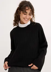 Pull raccourci en maille côtelée, bonprix