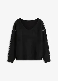 Pull en grosse maille douce à coutures contrastantes brodées, bonprix