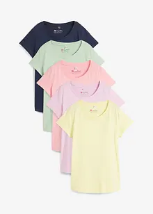 Lot de 5 T-shirts col rond, manches courtes, bonprix