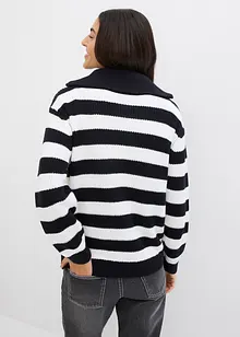 Gerippter Troyer-Strickpullover mit Streifen, bonprix
