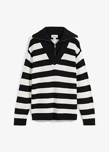 Gerippter Troyer-Strickpullover mit Streifen, bonprix
