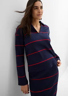 Geripptes Langarm-Poloshirt, bonprix
