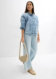 Wide-Leg-Jeans, Mid Waist, Fransenbund, bonprix