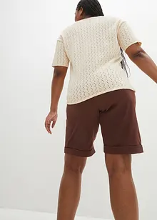 T-shirt en maille ajourée avec lin, manches coudes, bonprix