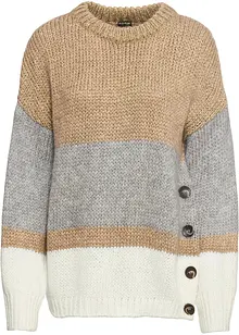 Gestreifter Oversize-Pullover mit Knöpfen, bonprix