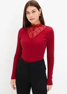 Rippshirt mit Spitzen-Ausschnitt, bonprix
