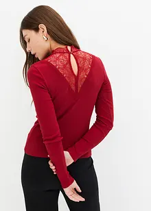 Rippshirt mit Spitzen-Ausschnitt, bonprix