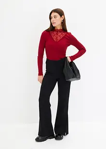Rippshirt mit Spitzen-Ausschnitt, bonprix