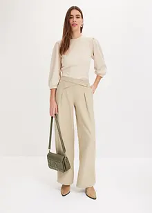 Pantalon à pinces aspect lin avec empiècement taille croisé, bonprix