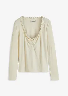 T-shirt côtelé à encolure froncée et volantée, bonprix