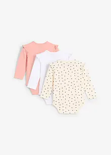 Baby Body mit Rüschen (3er Pack) aus Bio Baumwolle, bonprix
