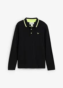 Polo en maille piquée avec détails fluo, manches longues, bonprix