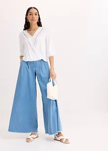 T-shirt manches 3/4 avec dentelle, style portefeuille, bonprix