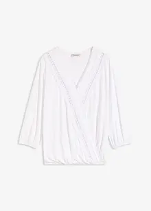 T-shirt manches 3/4 avec dentelle, style portefeuille, bonprix