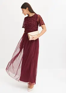 Robe longue en tulle fin à broderie pailletée, bonprix