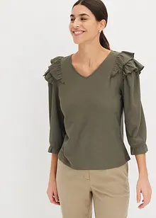 T-shirt texturé à volants, bonprix