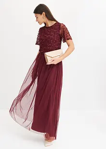 Robe longue raffinée en tulle avec sequins brodés, bonprix