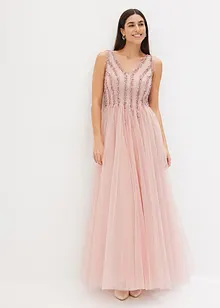 Robe longue en tulle fin à broderie strassée, bonprix