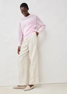 Ajour-Pullover mit Leinenanteil, bonprix