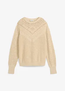 Pull ajouré en coton et lin, bonprix