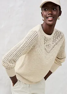 Pull ajouré en coton et lin, bonprix