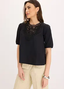 Kurzarmbluse mit Spitze, bonprix