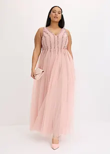 Robe longue en tulle fin à broderie strassée, bonprix