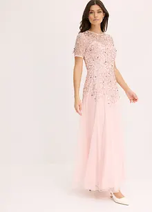Robe longue en tulle délicat à sequins brodés, bonprix