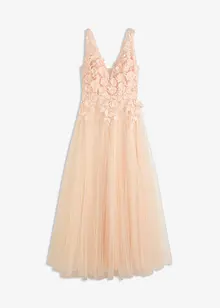 Robe longue en tulle délicat ornée de fleurs appliquées, bonprix