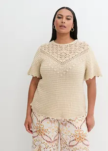 Ajour-Pullover mit Leinenanteil, bonprix