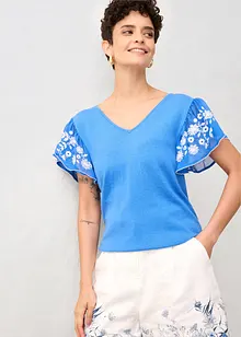 Stricktop mit Seidenanteil und Chiffonärmeln, bonprix
