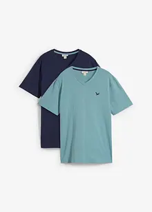 T-Shirt mit V-Ausschnitt (2er Pack) aus reiner Bio-Baumwolle, bonprix