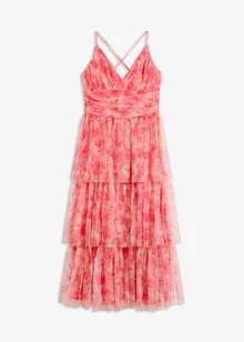 Robe midi en tulle fin à volants, bonprix