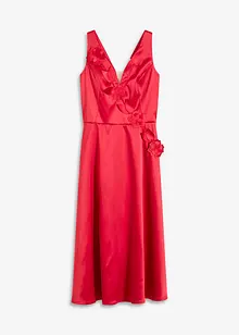 Robe midi en satin brillant avec fleurs appliquées, bonprix