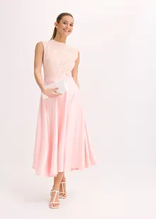 Robe midi en satin brillant avec haut en dentelle, bonprix