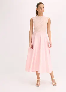 Robe midi en satin brillant avec haut en dentelle, bonprix