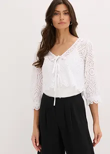 Bluse mit Lochstickerei und Puffärmeln, bonprix