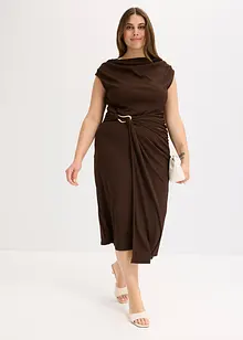 Robe midi côtelée avec drapé, bonprix