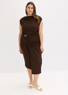 Robe midi côtelée avec drapé, bonprix