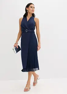Midikleid in Wickel-Optik mit Plissee-Einsatz, bonprix