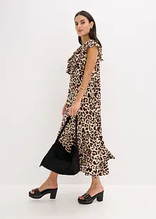 Midikleid mit Volants aus strukturiertem Crêpe, bonprix