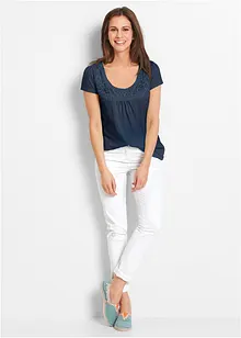 Baumwoll Shirt mit Spitze, Kurzarm, bonprix