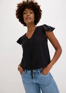 Bluse mit Volantärmeln in Glanzoptik, bonprix