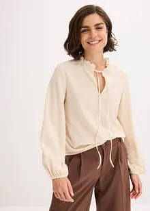 Blouse manches longues à col volanté, bonprix