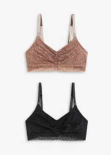 Lot de 2 soutiens-gorge d’allaitement sans armatures avec dentelle et coton, bonprix