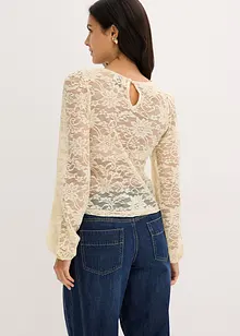 Kurzes Shirt aus elastischer Spitze, bonprix