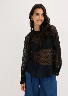 Spitzen-Shirt mit Volants aus Baumwolle, bonprix